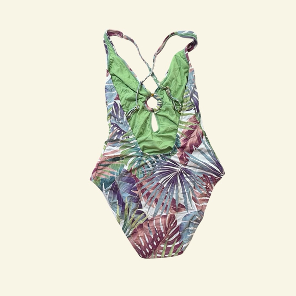 BLEU ROD BEATTIE Tropical Palm Print One Piece Swimsuit Racer Back Size 10 - Picture 5 of 7